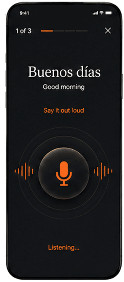 WakeLingo speaking challenge asking the user to say Buenos días
